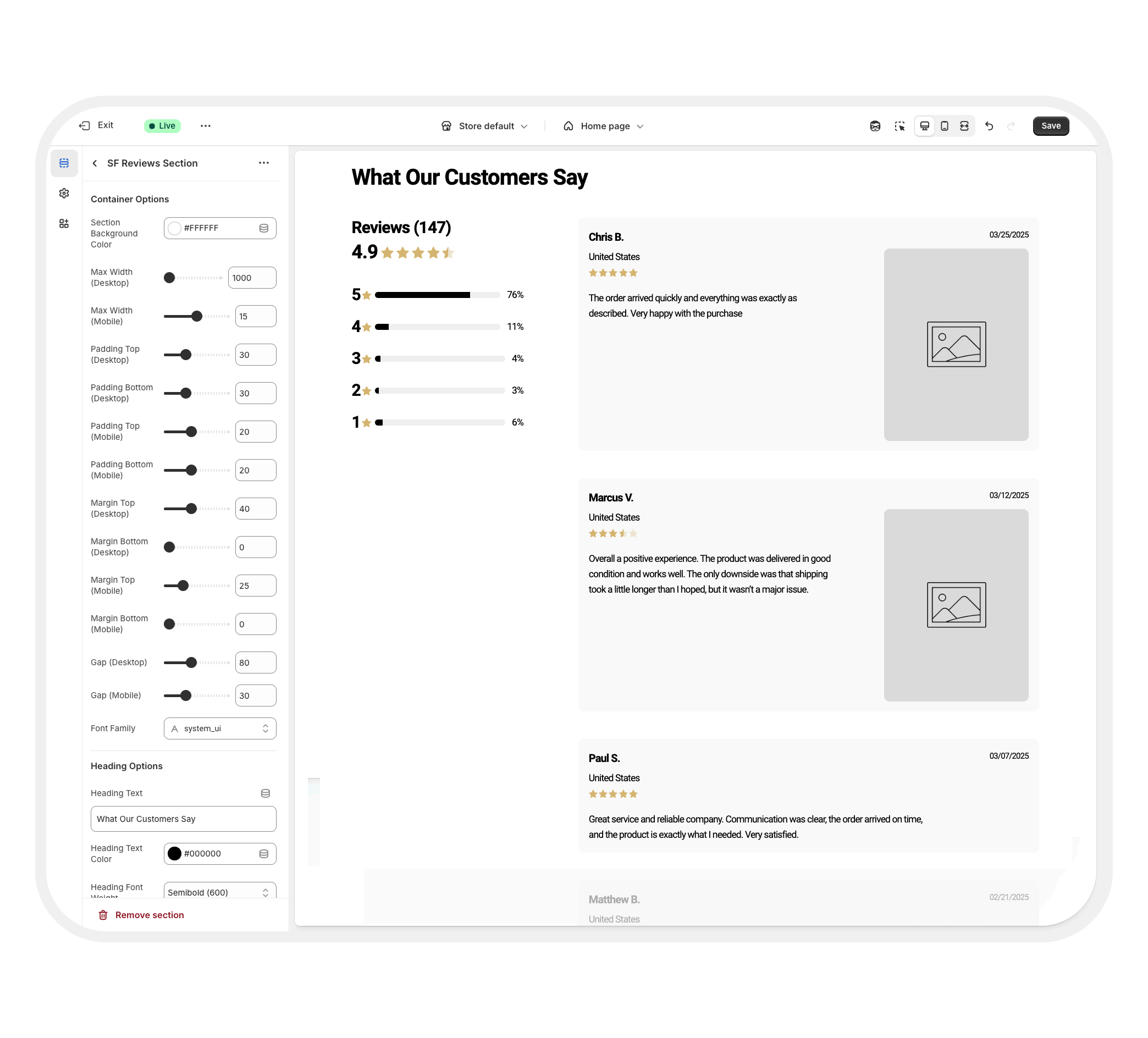 Reviews Summary Section